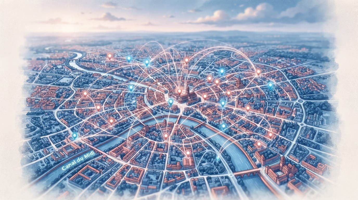 Carte stylisée de Toulouse et environs.