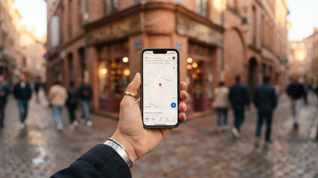 Smartphone avec Google Maps en main